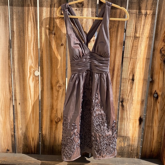 Adrianna Pappell boutique dress iridescent dressy taffeta midi halter - Picture 2 of 9